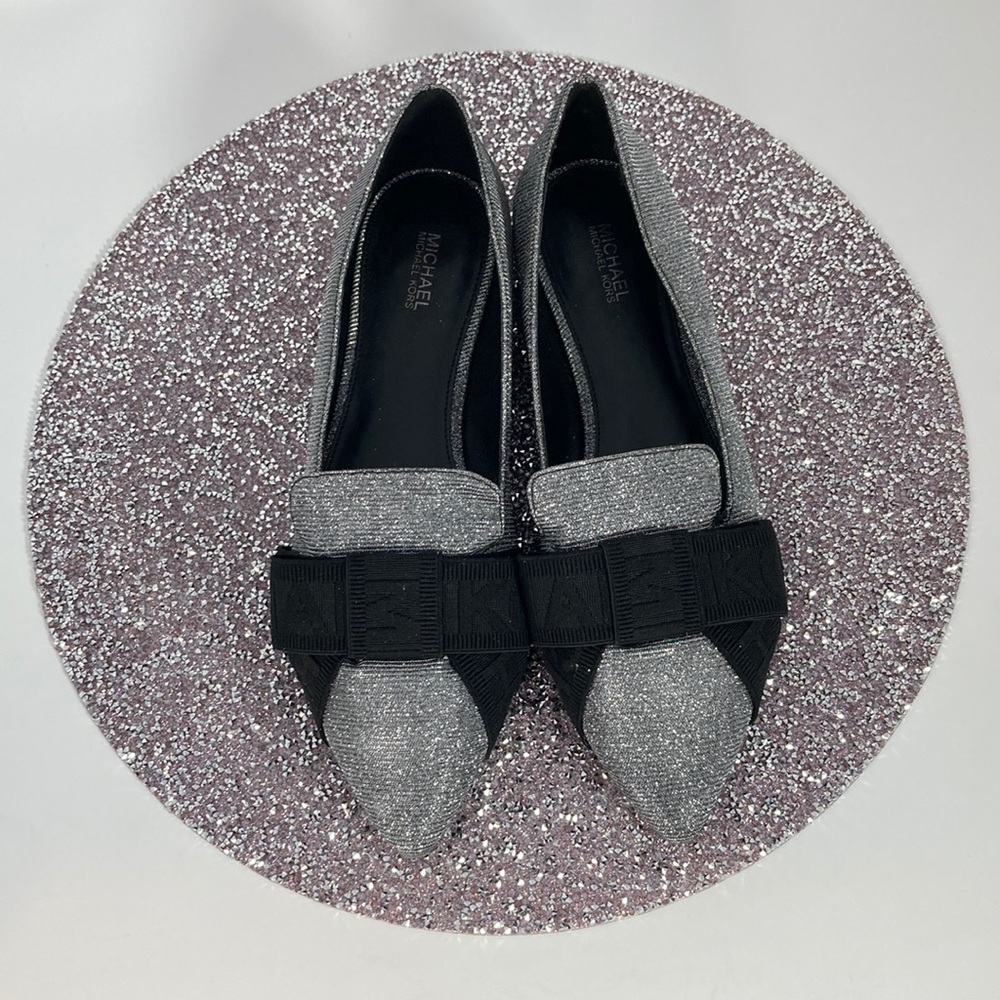 MICHAEL Michael Kors Black/ Silver Pointed-Toes Ballet Flats US 9.5